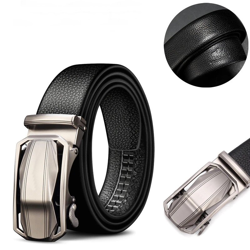 Best Quality Men's Belt Cow Leather Belts Brand Fashion Automatic Buckle Black Genuine Leather Belts for Men 3.4cm Width