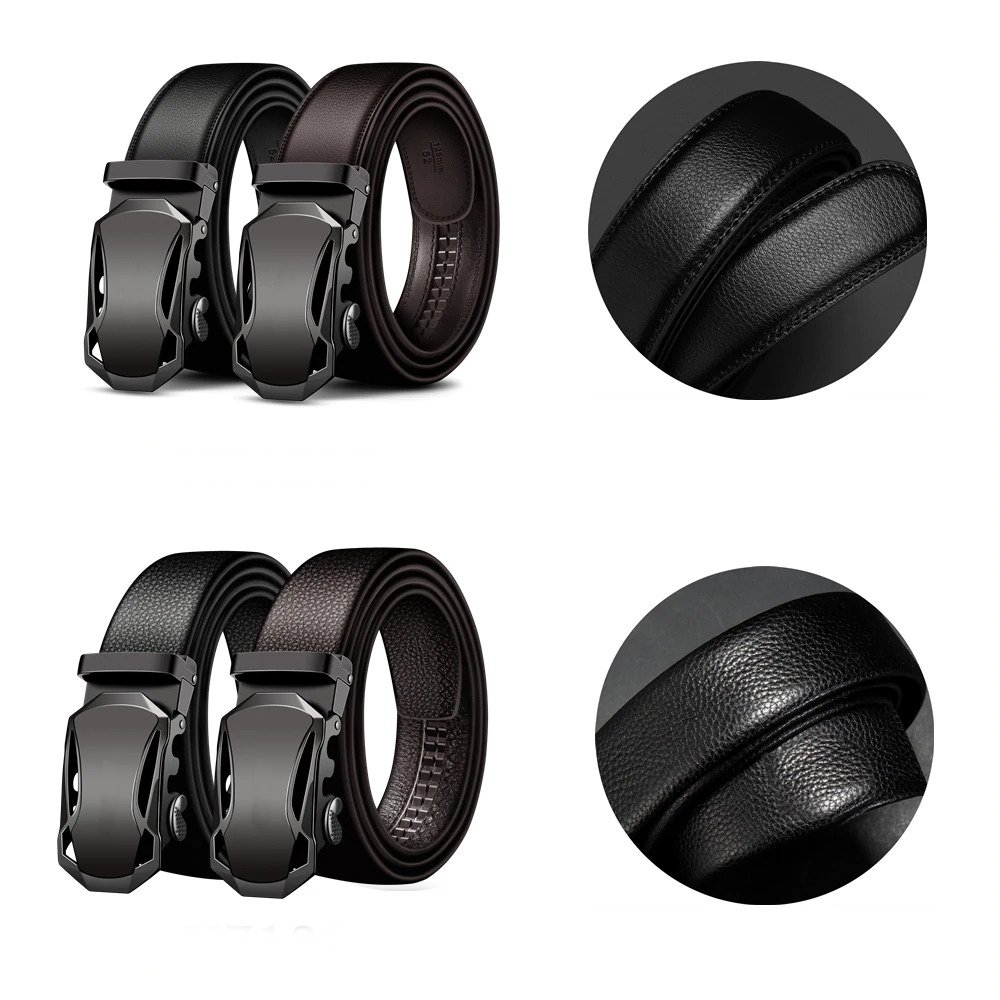 Best Quality Men's Belt Cow Leather Belts Brand Fashion Automatic Buckle Black Genuine Leather Belts for Men 3.4cm Width