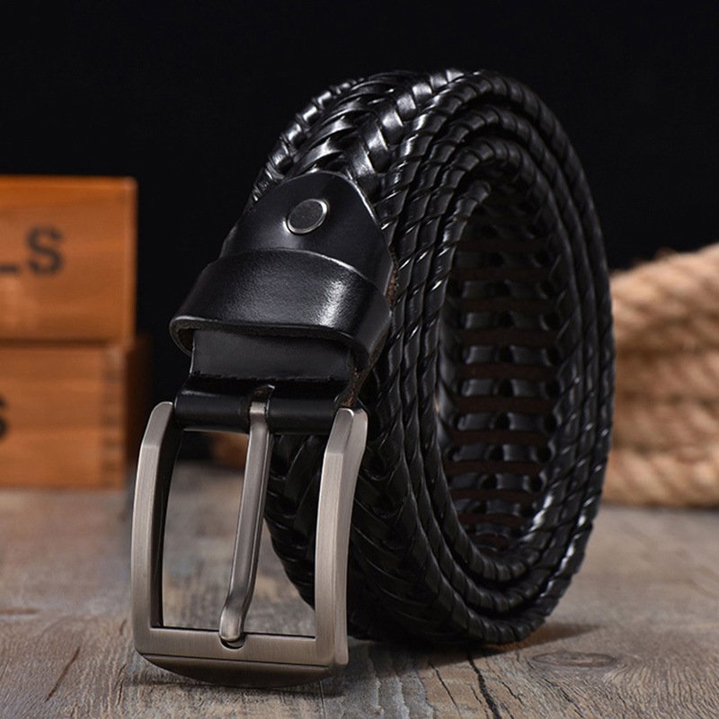 Vintage Versatile Woven Cowhide Belt Genuine Leather Belt Pin Buckle Pure Cowhide Belt For Men