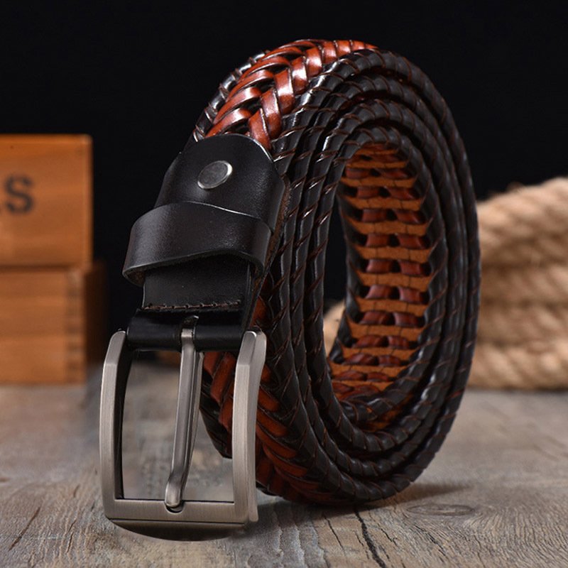 Vintage Versatile Woven Cowhide Belt Genuine Leather Belt Pin Buckle Pure Cowhide Belt For Men