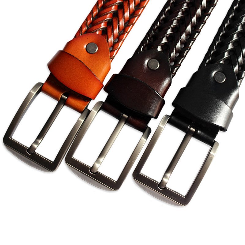 Vintage Versatile Woven Cowhide Belt Genuine Leather Belt Pin Buckle Pure Cowhide Belt For Men