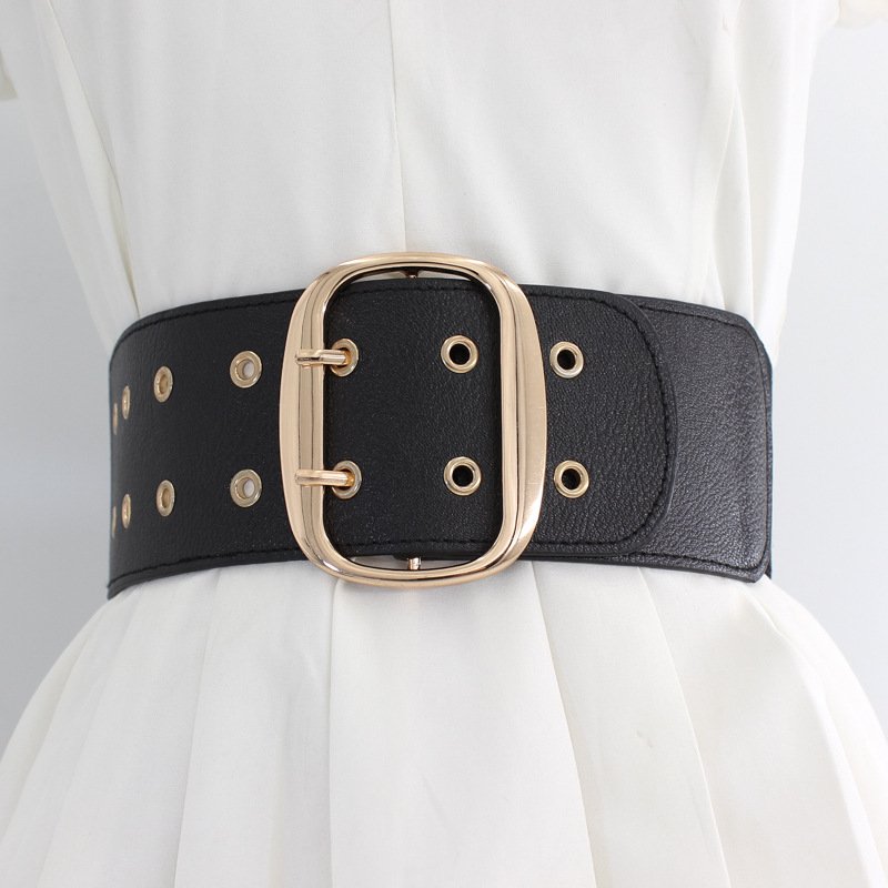 Trade Assurance black fashion 7 cm wide Pin Buckle PU Leather Ladies Waist Belt with rhinestone
