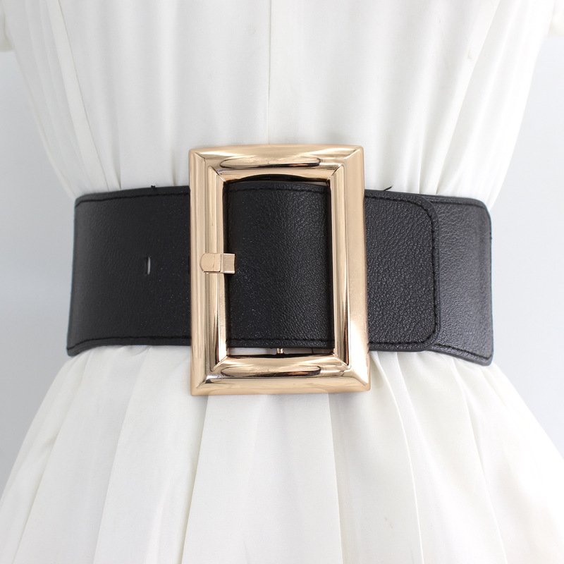 Trade Assurance black fashion 7 cm wide Pin Buckle PU Leather Ladies Waist Belt with rhinestone