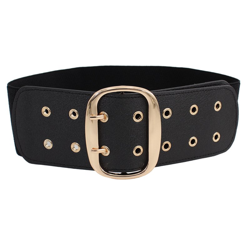 Trade Assurance black fashion 7 cm wide Pin Buckle PU Leather Ladies Waist Belt with rhinestone