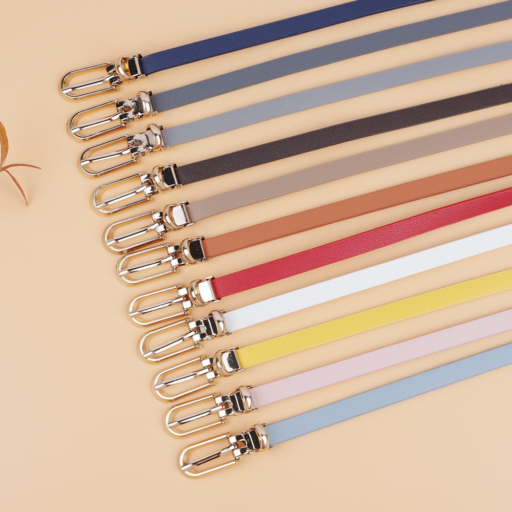 cheap Korean style multi-color ladies thin belt ladies pin buckle PU leather belt lady's skinny pu belt