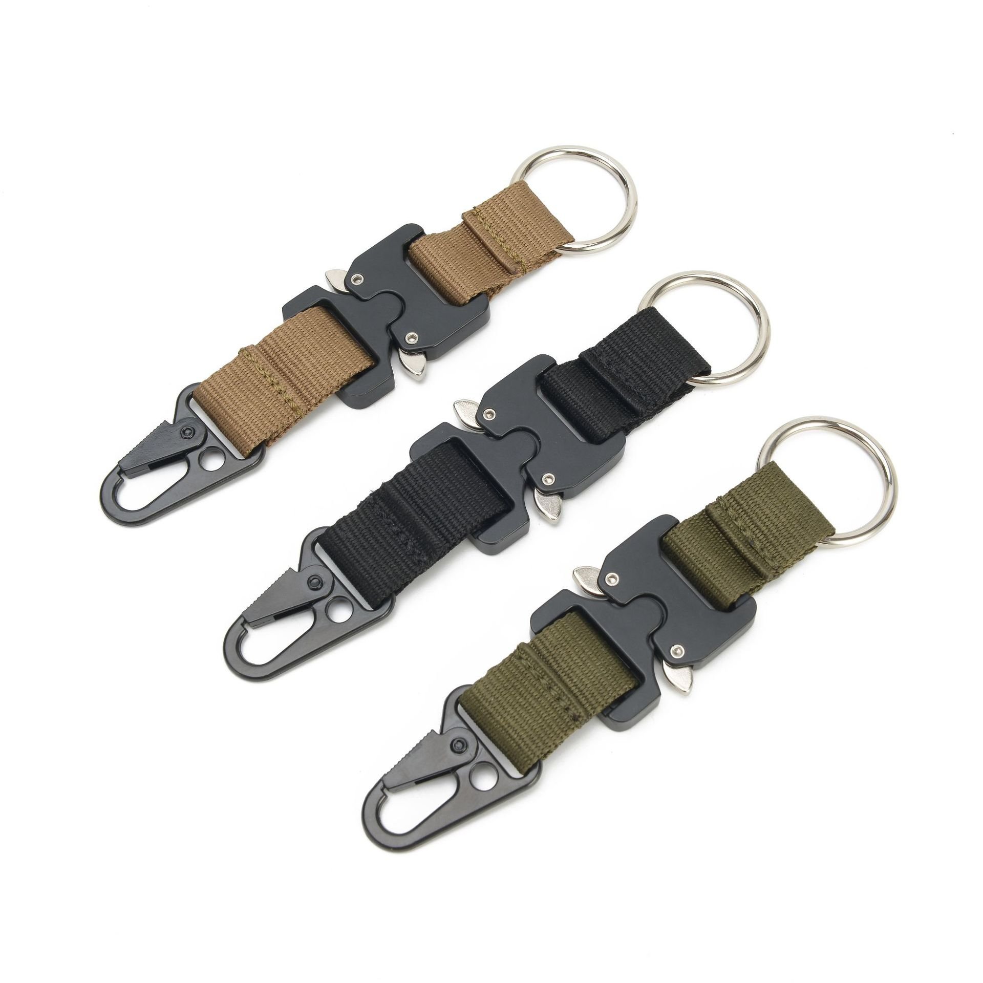RTS stock outdoor MOLLE fast buckle strap moutain trekking key chain hook durrable nylon webbing for men women