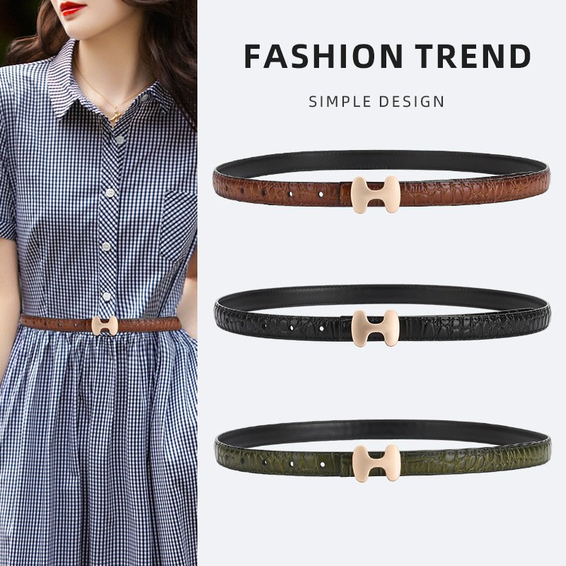 Luxury Designs Crocodile Pattern Genuine Leather Belt Letter Buckle Female Cowhide Waist Belt Decorative Jeans