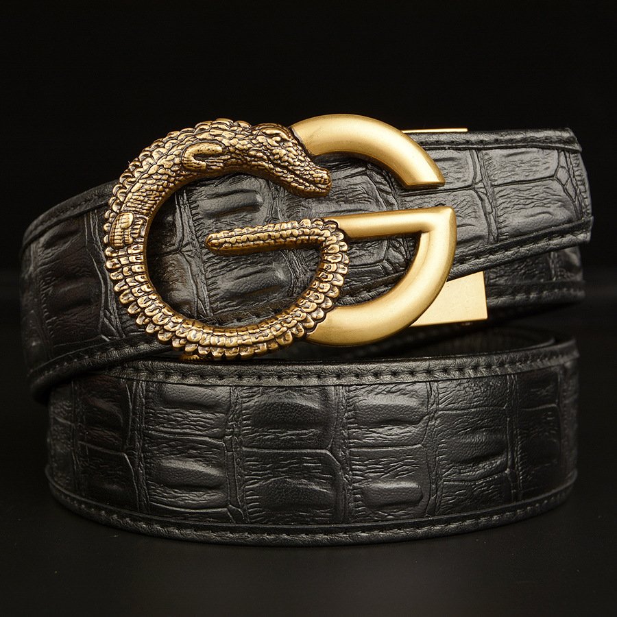 Men's genuine leather belt Vintage automatic buckle belt, cowhide belt, simple fashion waistband cowboy belt