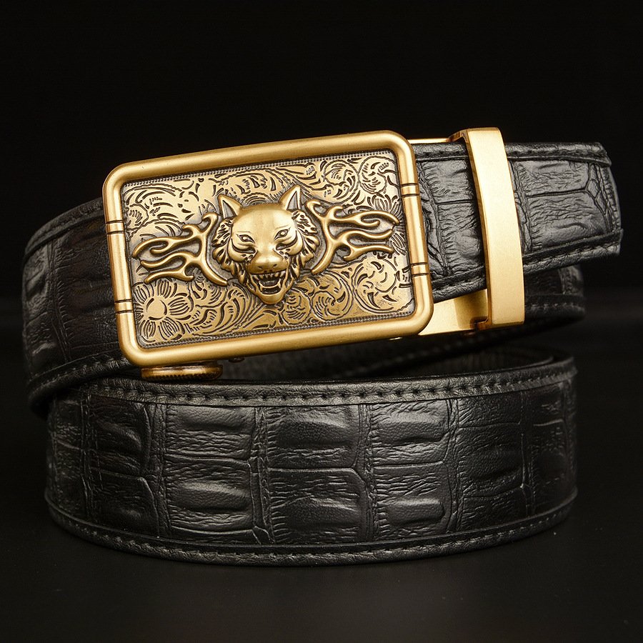 Men's genuine leather belt Vintage automatic buckle belt, cowhide belt, simple fashion waistband cowboy belt