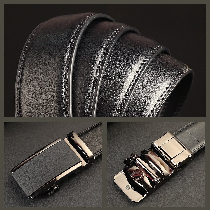 OMJ OUMEIJIA factory Leather wholesale belt men's automatic buckle cowhide classic casual flat embossment youth belt