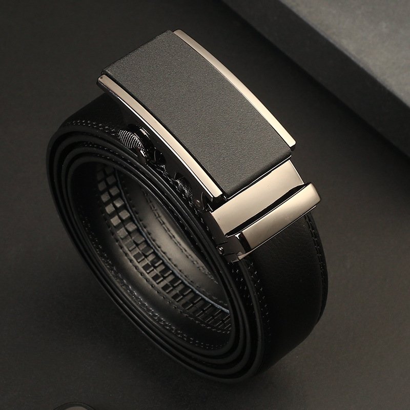 OMJ OUMEIJIA factory Leather wholesale belt men's automatic buckle cowhide classic casual flat embossment youth belt