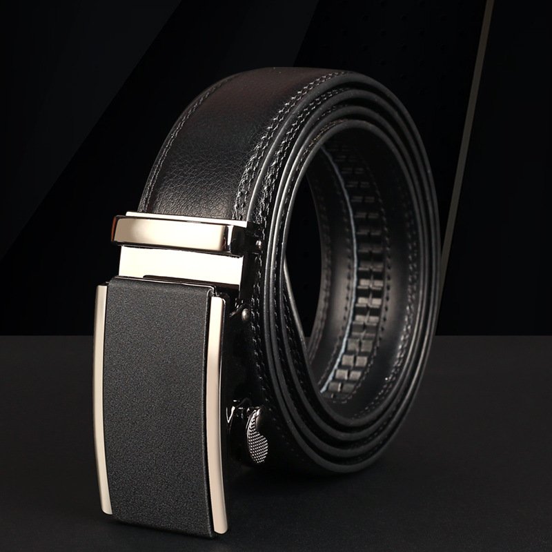 OMJ OUMEIJIA factory Leather wholesale belt men's automatic buckle cowhide classic casual flat embossment youth belt