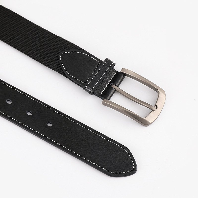 Business Casual Genuine Leather Belt Two-Layer Cowhide with Alloy Needle Buckle Elastic Fashionable Golf Belt