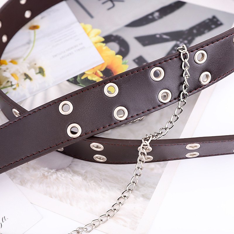 Personalized Punk Style Double Row Hole Adjustable Pin Buckle Pu Belt Jeans Chain Wide Belt