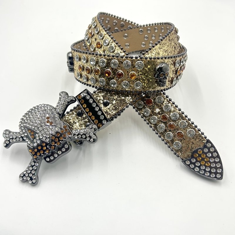 Factory direct sale skull buckle for cowboy belt PU accessories western men and women diamond Rhinestone skull belt