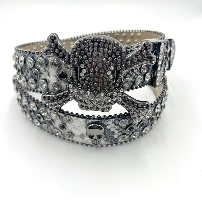 Factory direct sale skull buckle for cowboy belt PU accessories western men and women diamond Rhinestone skull belt