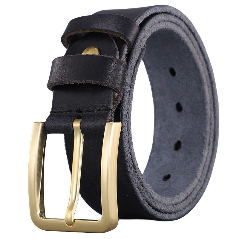 Factory Wholesale Men's 1.5" Width Casual Daily Waist Belt Classic Full Grain Leather Belt With Gold Pin Buckle