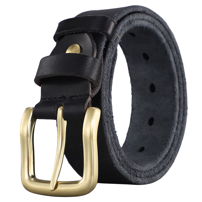 Factory Wholesale Men's 1.5" Width Casual Daily Waist Belt Classic Full Grain Leather Belt With Gold Pin Buckle