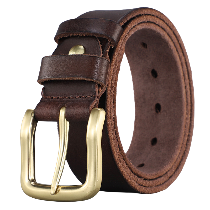 Factory Wholesale Men's 1.5" Width Casual Daily Waist Belt Classic Full Grain Leather Belt With Gold Pin Buckle