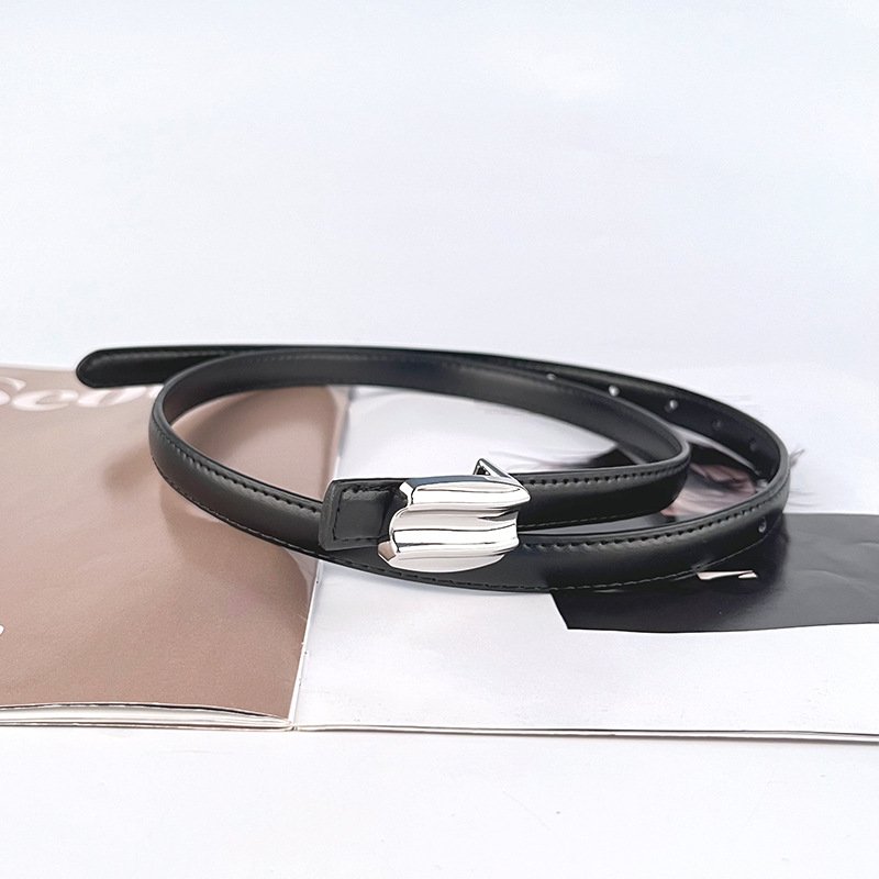 Newest Designs Metal Silver Buckle Genuine Leather Thin Belt Female Colorful Cowhide Waist Belts Decoration Jeans Wholesales