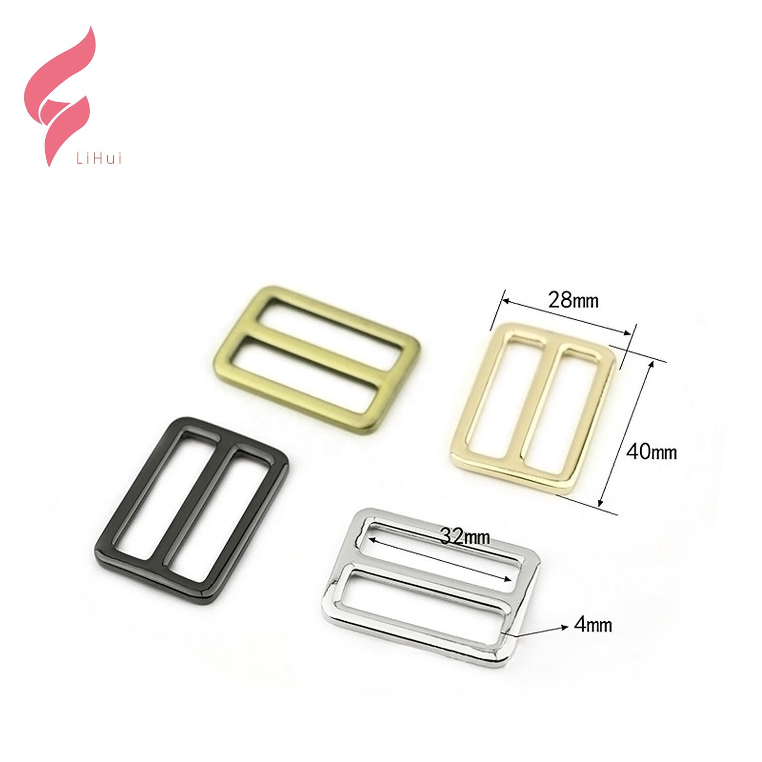 LiHui hardware 32mm 3 Bar triglide buckle adjuster metal tri-glide slider ring metal clip roller belt for handbags