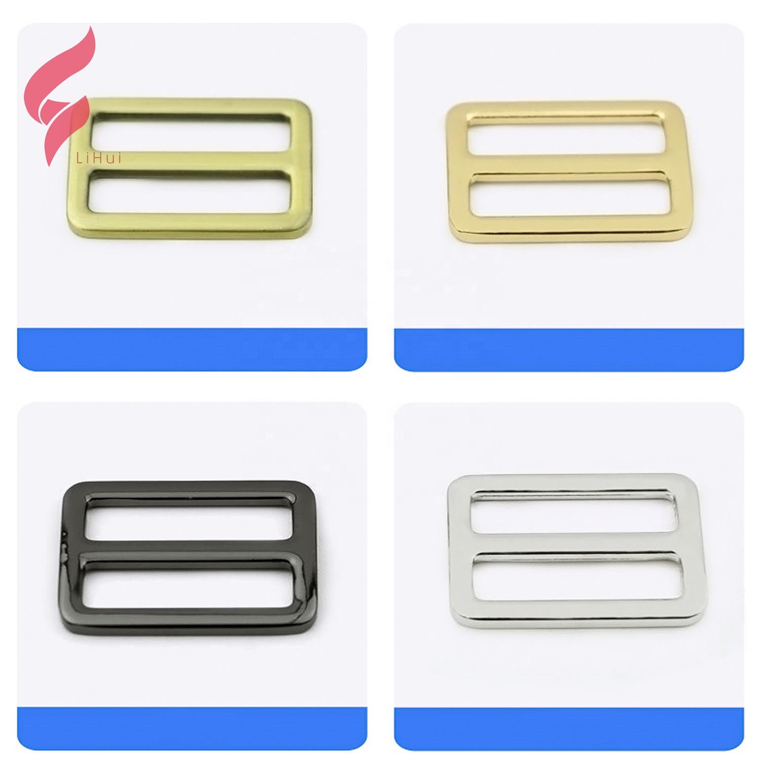 LiHui hardware 32mm 3 Bar triglide buckle adjuster metal tri-glide slider ring metal clip roller belt for handbags