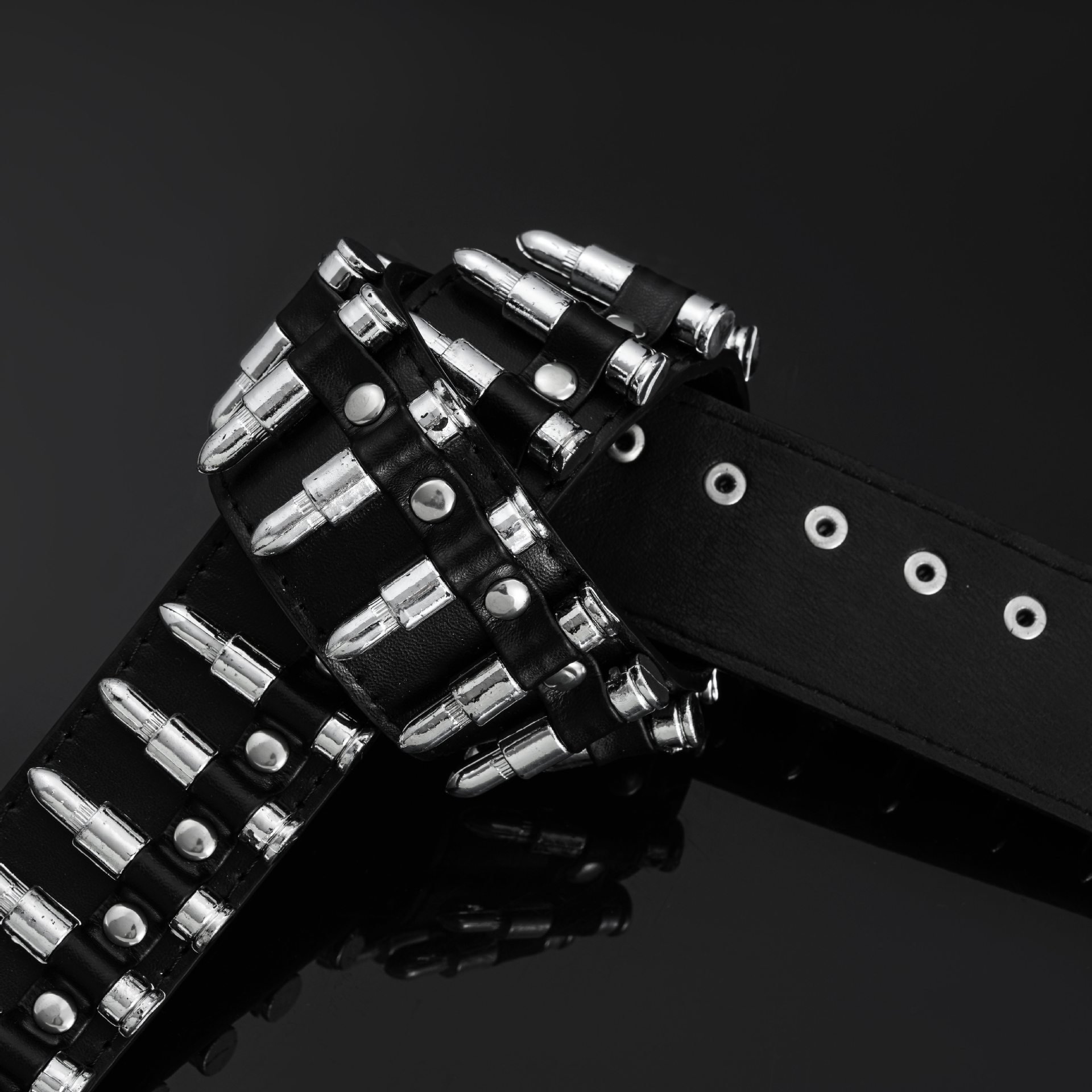 Western Gothic Men's PU Leather Belt Retro Style Dark Metal Punk Hip Hop Unique Secondary Bullet Buckle Waist Use