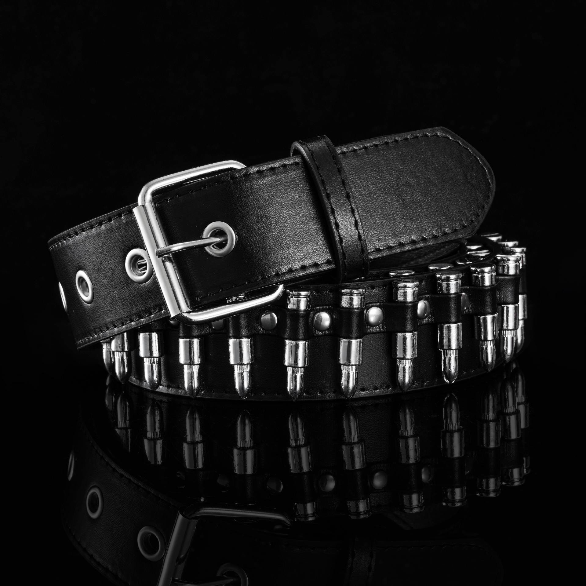 Western Gothic Men's PU Leather Belt Retro Style Dark Metal Punk Hip Hop Unique Secondary Bullet Buckle Waist Use