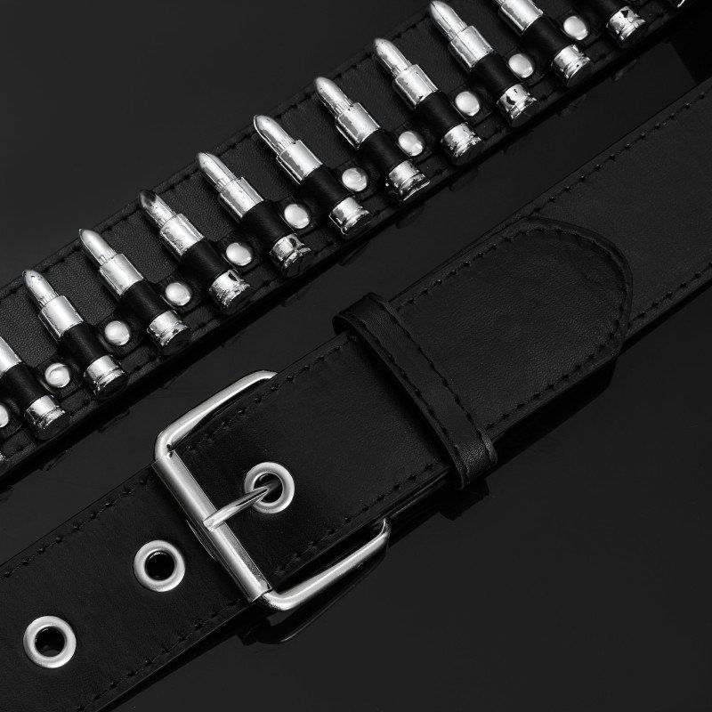 Western Gothic Men's PU Leather Belt Retro Style Dark Metal Punk Hip Hop Unique Secondary Bullet Buckle Waist Use