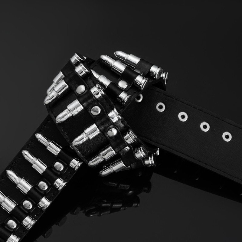 Western Gothic Men's PU Leather Belt Retro Style Dark Metal Punk Hip Hop Unique Secondary Bullet Buckle Waist Use