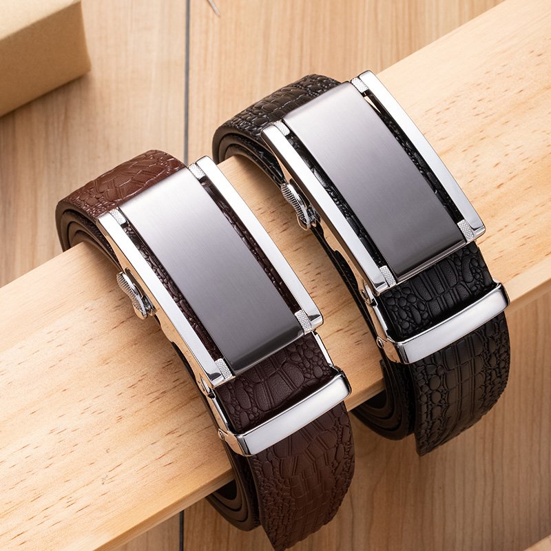 3.5 cm width Automatic Buckle Belt High Quality Luxury Cowhide Genuine Leather Crocodile Pattern Men Belt