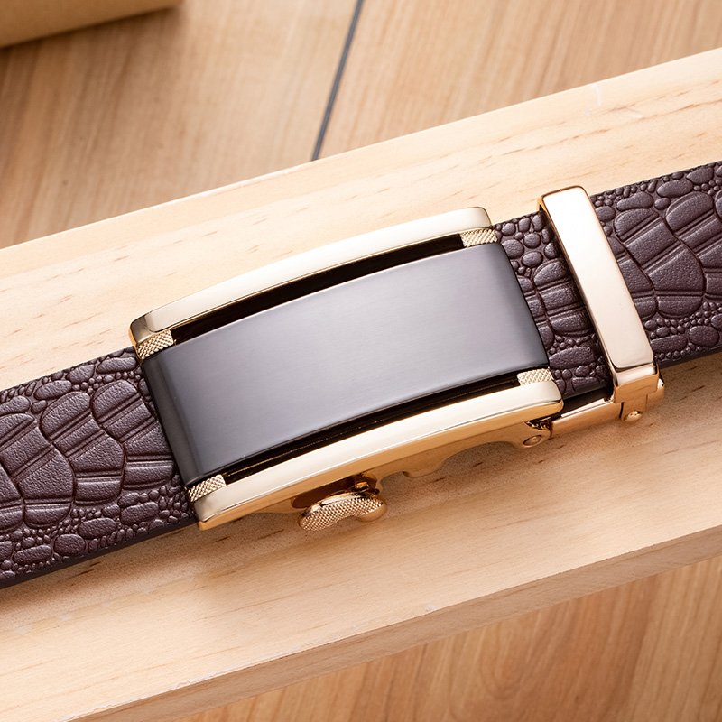 3.5 cm width Automatic Buckle Belt High Quality Luxury Cowhide Genuine Leather Crocodile Pattern Men Belt