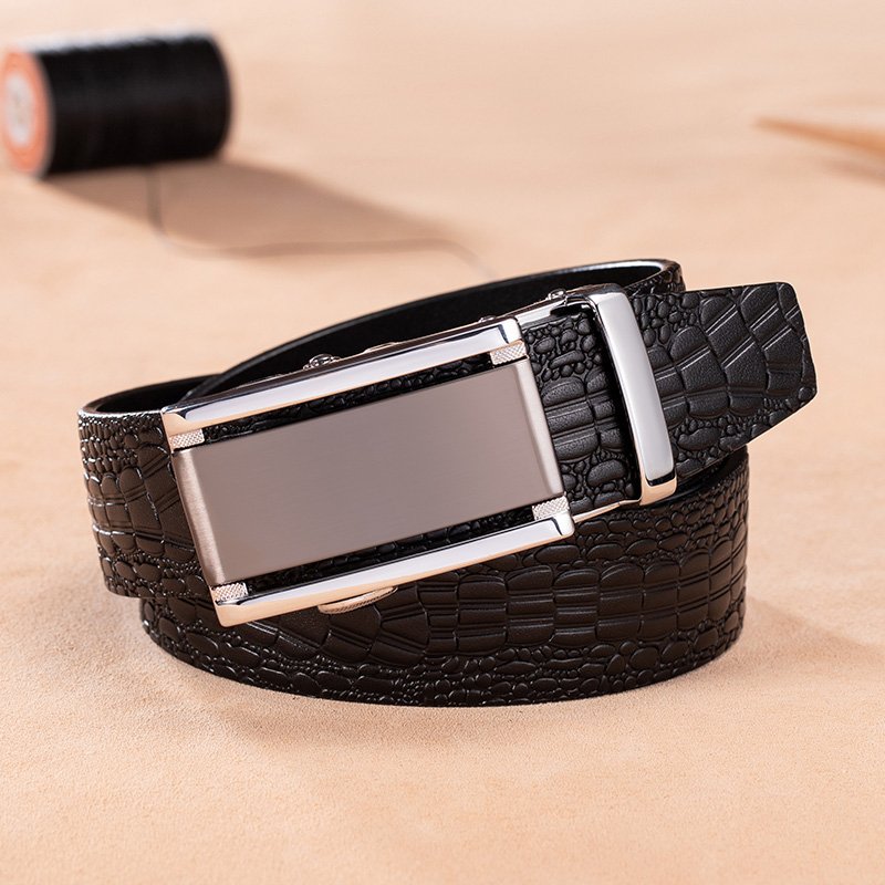 3.5 cm width Automatic Buckle Belt High Quality Luxury Cowhide Genuine Leather Crocodile Pattern Men Belt