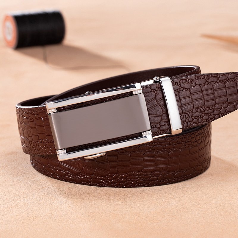 3.5 cm width Automatic Buckle Belt High Quality Luxury Cowhide Genuine Leather Crocodile Pattern Men Belt
