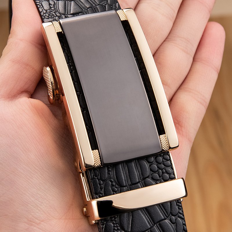 3.5 cm width Automatic Buckle Belt High Quality Luxury Cowhide Genuine Leather Crocodile Pattern Men Belt