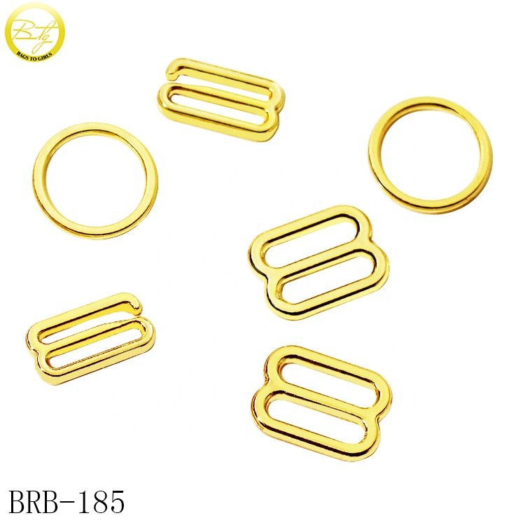 Custom engraved logo clasp ring sliders gold plated swimbeach hardware buckle sets metal bikini accessory