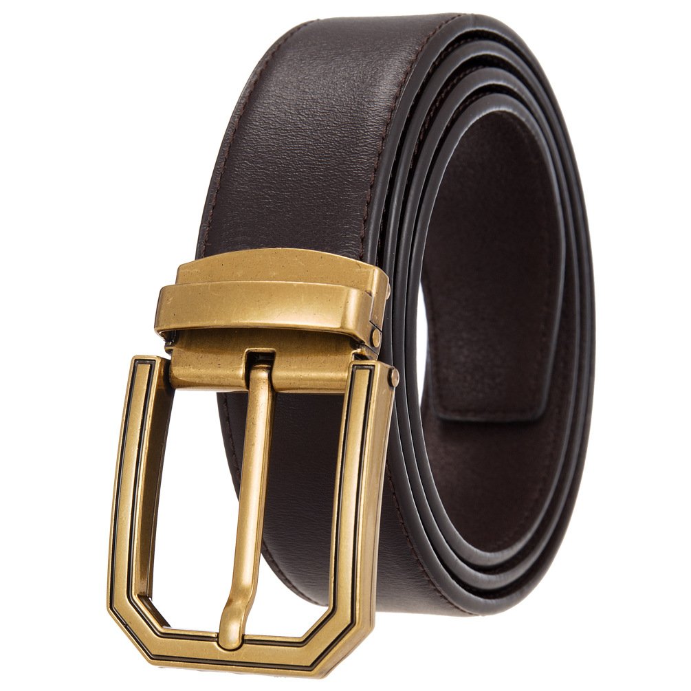 High Quality Classic Gold Pin Buckle Belt Custom Logo Casual Men 100% Leather Belts