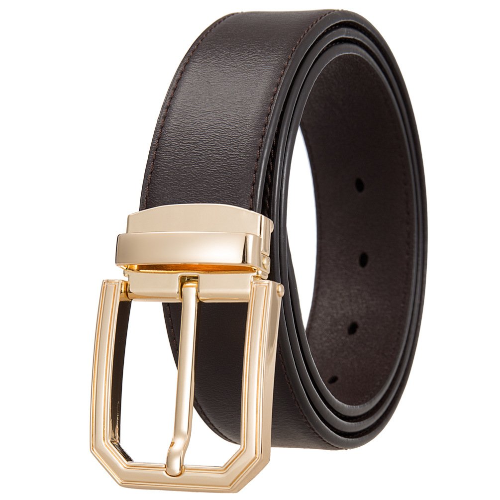 High Quality Classic Gold Pin Buckle Belt Custom Logo Casual Men 100% Leather Belts