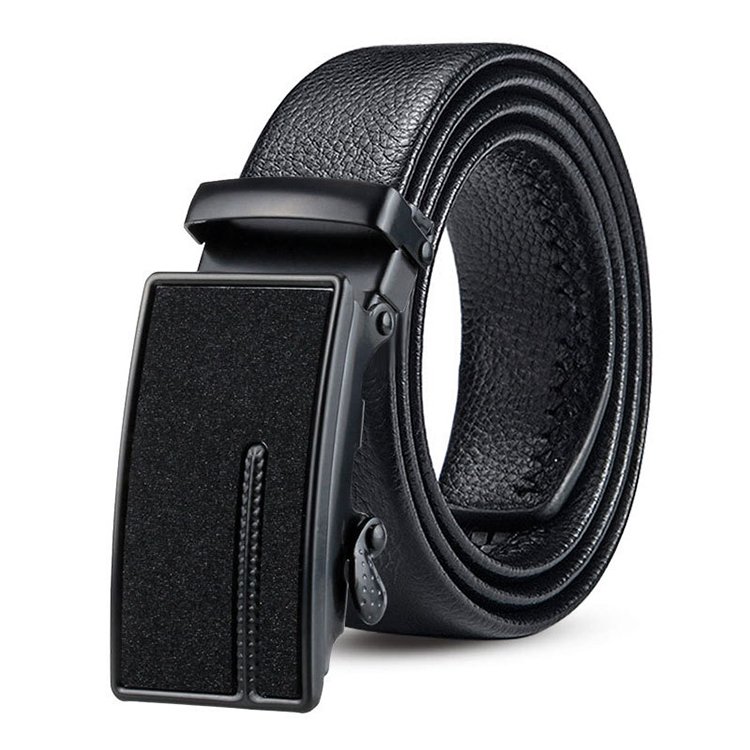 A1098 Anti-scratch Automatic Buckle Belt Different Styles Men Wholesale Sash Straps Business Pure Black Genuine Leather Belts