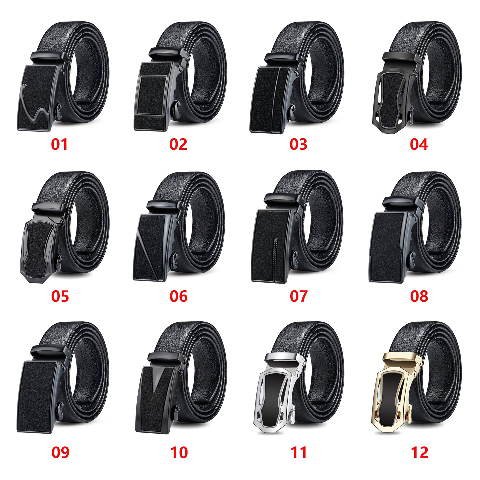 A1098 Anti-scratch Automatic Buckle Belt Different Styles Men Wholesale Sash Straps Business Pure Black Genuine Leather Belts
