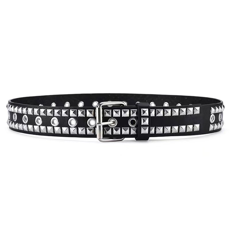 Factory Sale Two Lines Pyramid Rivet Belts PU Leather Pin Buckle Belt For Jeans
