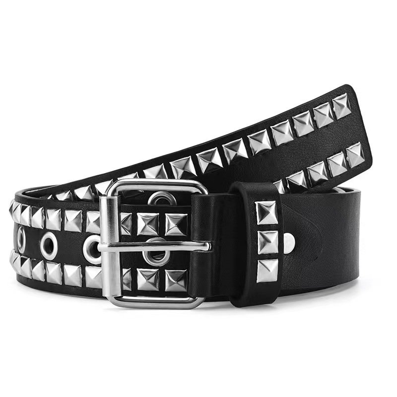 Factory Sale Two Lines Pyramid Rivet Belts PU Leather Pin Buckle Belt For Jeans