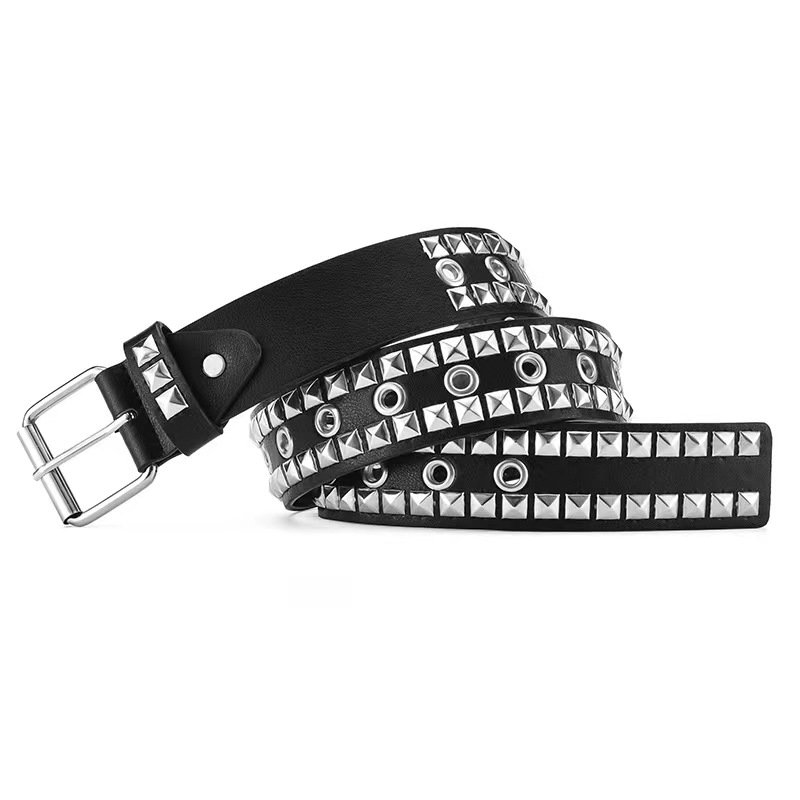 Factory Sale Two Lines Pyramid Rivet Belts PU Leather Pin Buckle Belt For Jeans