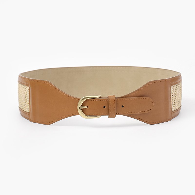 brand's latest American designer design factory custom wide waist cover fashion brown braid leather belts for women belt buckles