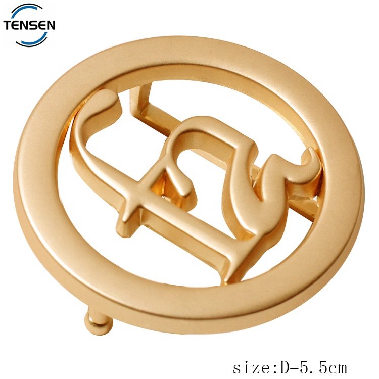 Luxurious belt buckle supplier round shape gold logo designer hollow auto brand buckle for women belt