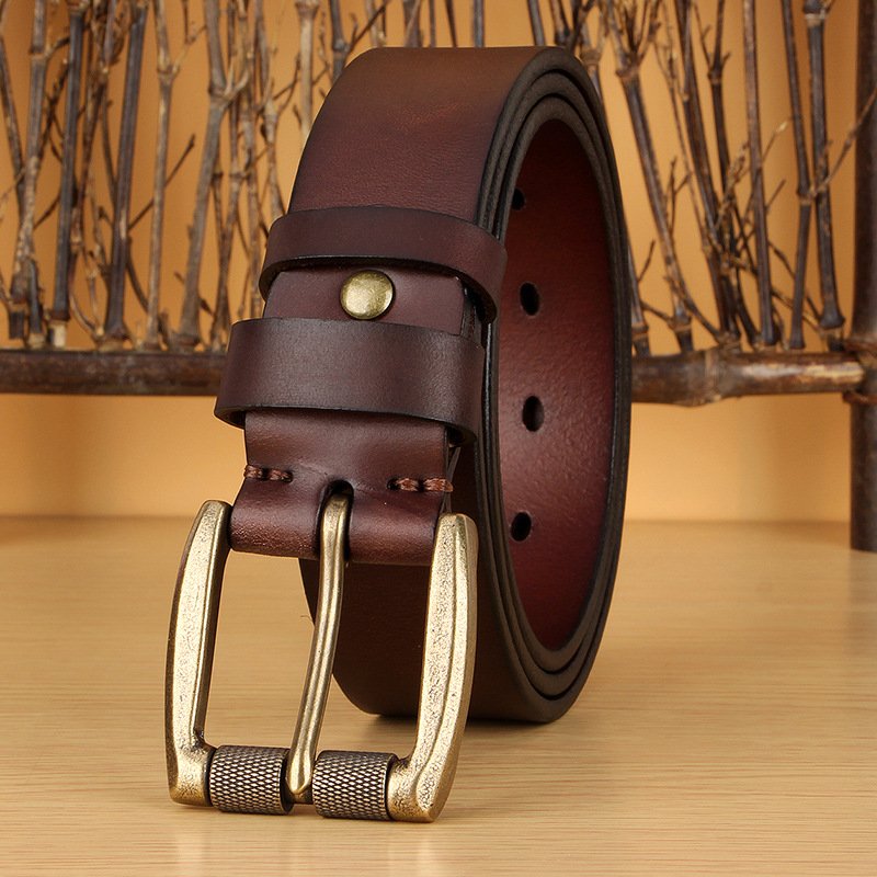 Thickened American Retro Handmade Men'S Belt Top Layer Pure Cowhide Copper Buckle Jeans Genuine Leather Belt