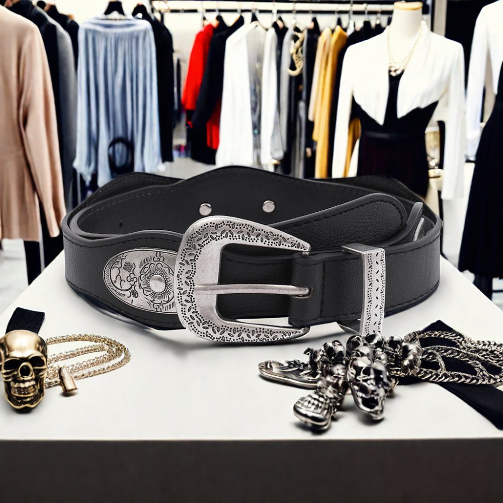 Y2K Ladies Belt New Western Retro Punk Design Wavy Curved Buckle American Vintage INS Suit PU Leather Western Retro Punk