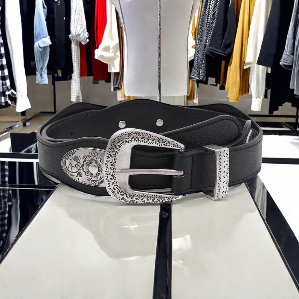 Y2K Ladies Belt New Western Retro Punk Design Wavy Curved Buckle American Vintage INS Suit PU Leather Western Retro Punk