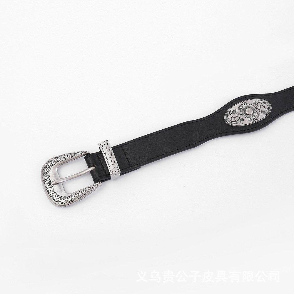 Y2K Ladies Belt New Western Retro Punk Design Wavy Curved Buckle American Vintage INS Suit PU Leather Western Retro Punk