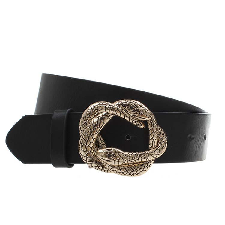 Snake Buckle Ladies Belt Wholesale Alloy Customized Black Belt, Fashion Pu Women Female